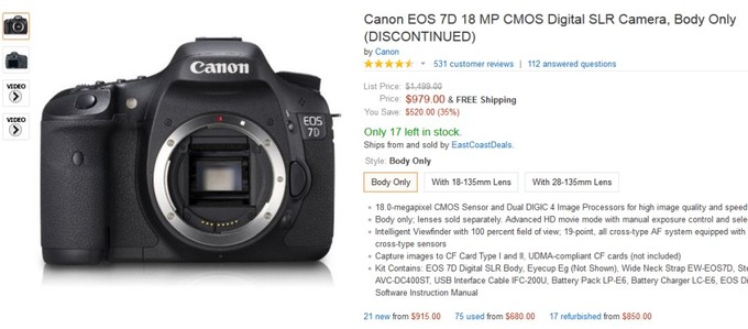 Canon EOS 7D wycofywany z oferty Amazona