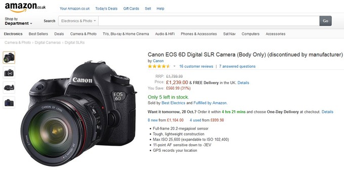 Canon 6D wycofywany z oferty brytyjskiego Amazona?