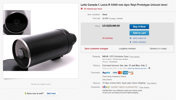 Leica R 600 mm f/5 Apo-Telyt do kupienia na aukcji