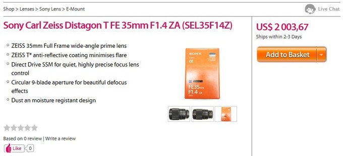 Sony Zeiss Distagon T FE 35 mm f/1.4 ZA dostpny w Europie i Azji