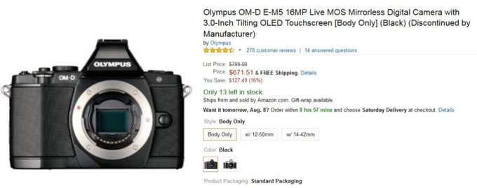 Olympus OM-D E-M5 wycofywany z oferty Amazona