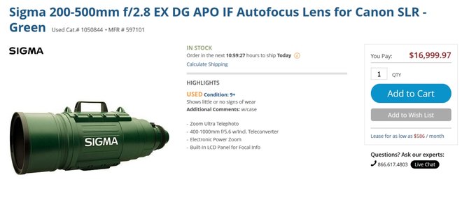 Uywana Sigma APO 200-500 mm f/2.8 EX DG IF za 17 tys. dolarw