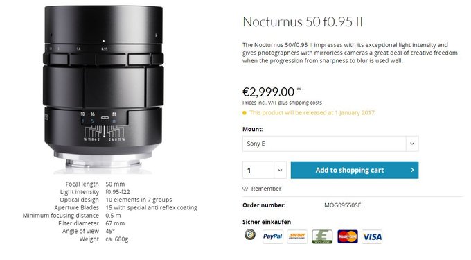 Meyer-Optik-Grlitz 50 mm f/0.95 Nocturnus II oficjalnie