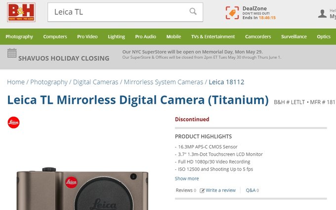 Koniec produkcji Leica TL Titanium? Jeden ze sklepw wycofuje aparat z oferty
