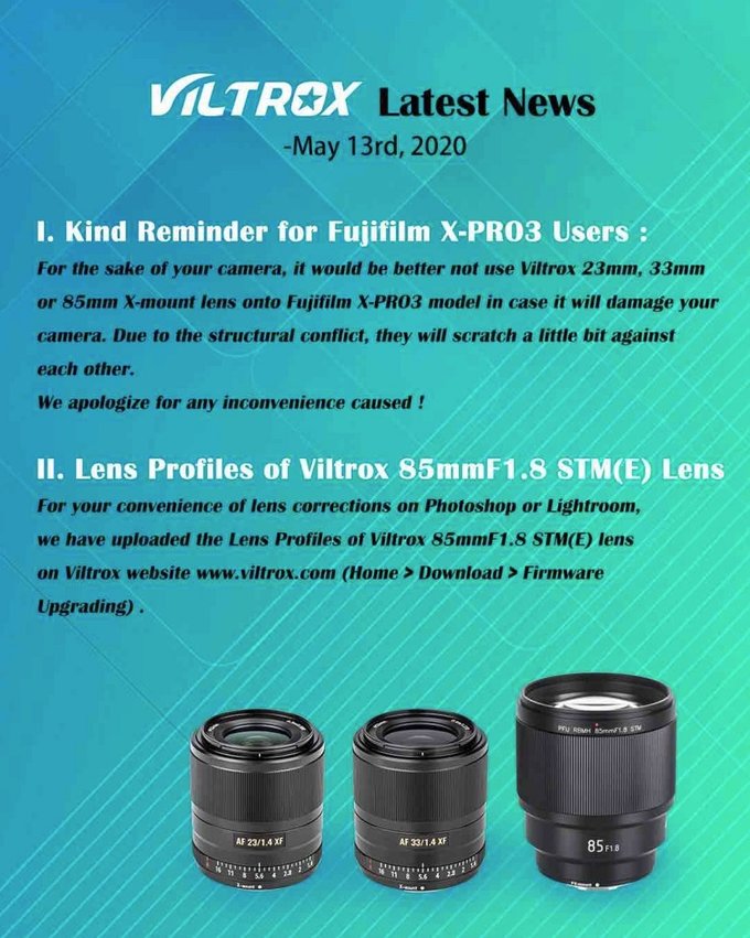 Obiektywy Viltrox mog powodowa uszkodzenie mechaniczne aparatu Fujifilm X-Pro3