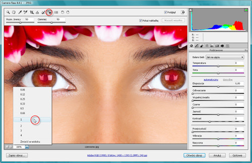 Zaklcia Photoshopa - wywoywanie plikw RAW - Usuwanie czerwonych oczu