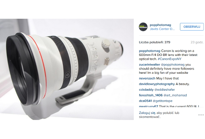 Prototyp obiektywu Canon EF 600 mm f/4 DO BR na Canon EXPO