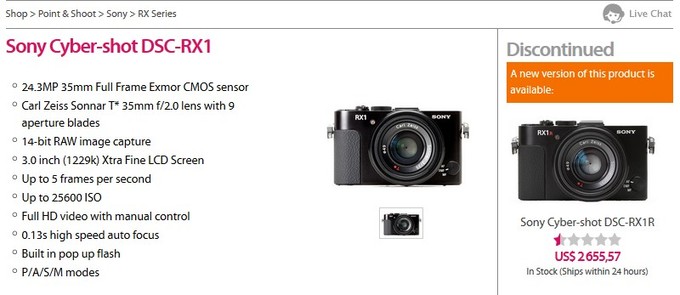 Sony RX1 wycofany z oferty DigitalRev