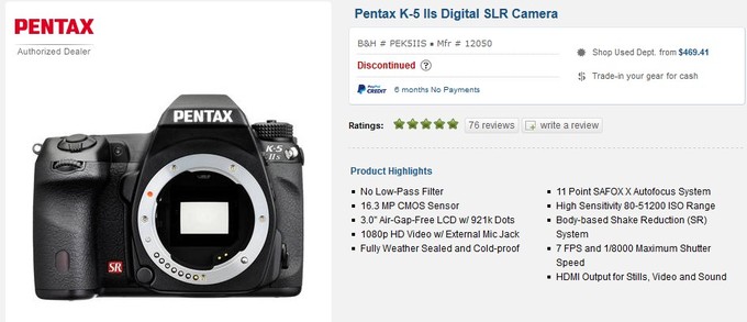 Pentax K-5 IIs wycofywany z oferty B&H