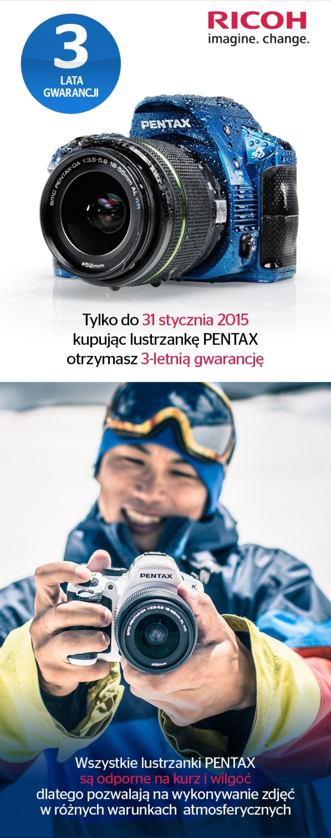 Trzy lata gwarancji na lustrzanki Pentax - przeduenie akcji