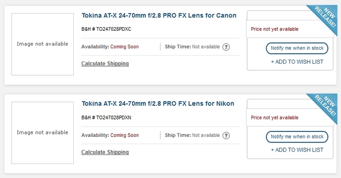 Tokina AT-X 24-70 mm f/2.8 PRO FX wkrtce trafi do sprzeday