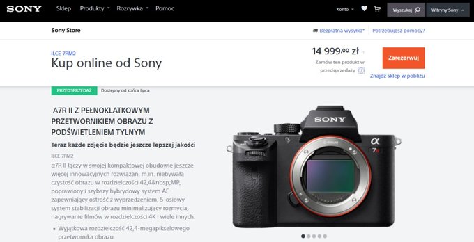 Sony A7R II dostpny w przedsprzeday