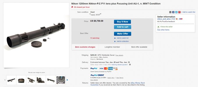 Nikkor 1200 mm f/11 do kupienia na aukcji