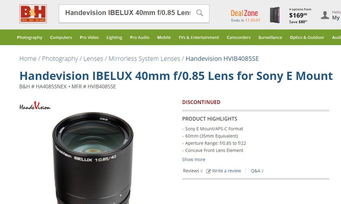 HandeVision Ibelux 40 mm f/0.85 wycofywany z oferty sklepu B&H