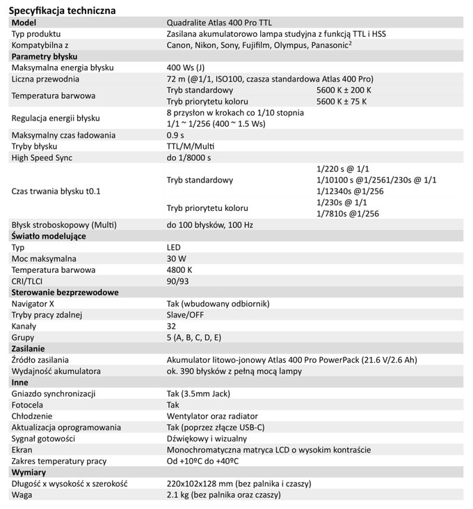 Quadralite Atlas 400 Pro TTL - kompaktowa obudowa i obsuga systemu Navigator X