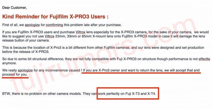 Uytkownicy korpusu Fujifilm X-Pro3 bd mogli zwrci obiektywy Viltrox