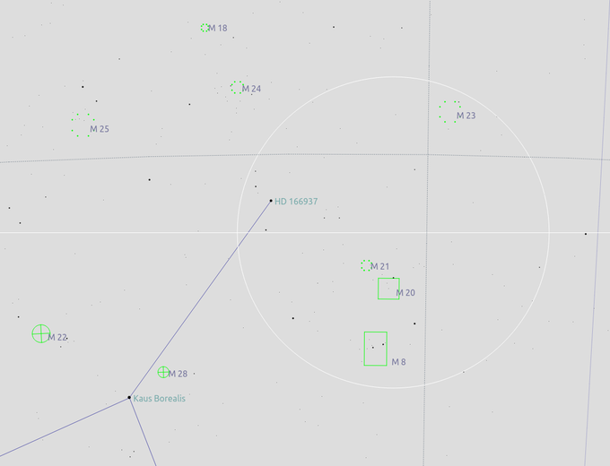 Niebo przez lornetk - M8, M20, M21 i M23 - Mgawice i gromady pnocnego Strzelca