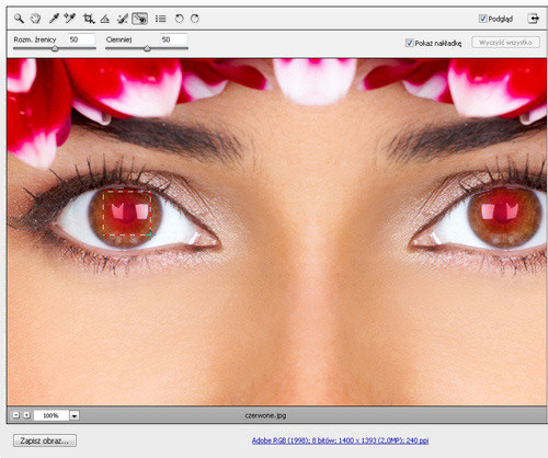 Zaklcia Photoshopa - wywoywanie plikw RAW - Usuwanie czerwonych oczu