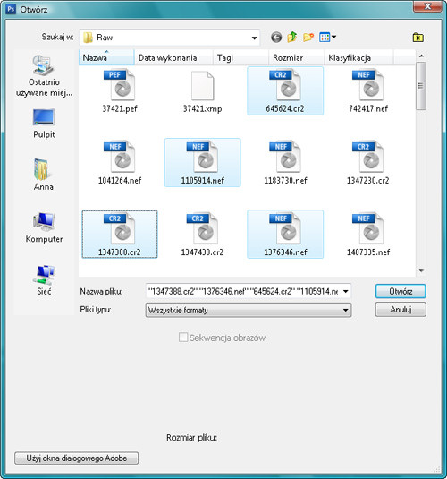 Zaklcia Photoshopa - wywoywanie plikw RAW - Przeprowadzanie korekcji na wielu obrazach jednoczenie
