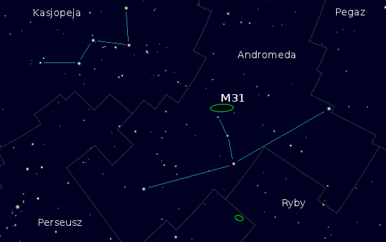 Niebo przez lornetk - Wielka Mgawica w Andromedzie - M31, M32 i M110