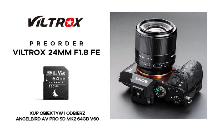 Viltrox AF 24 mm f/1.8 FE z kart AngelBird 64GB V60